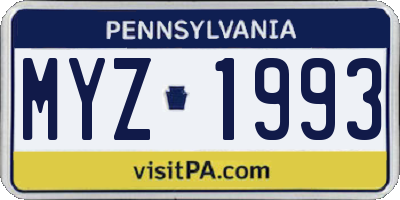 PA license plate MYZ1993