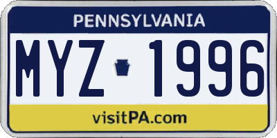 PA license plate MYZ1996