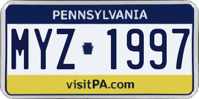 PA license plate MYZ1997