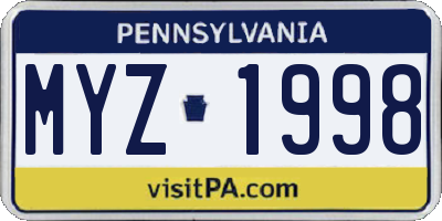 PA license plate MYZ1998