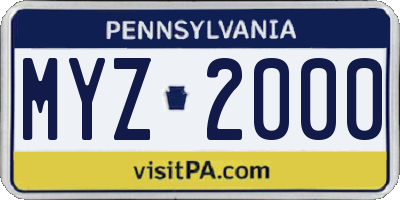 PA license plate MYZ2000
