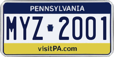 PA license plate MYZ2001
