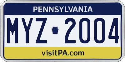 PA license plate MYZ2004