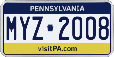 PA license plate MYZ2008