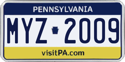 PA license plate MYZ2009