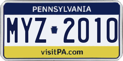 PA license plate MYZ2010