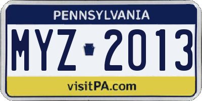 PA license plate MYZ2013