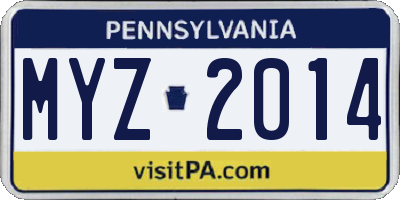 PA license plate MYZ2014