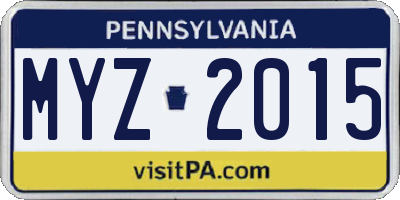 PA license plate MYZ2015