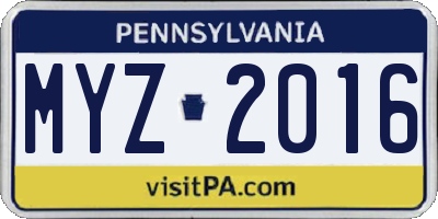 PA license plate MYZ2016