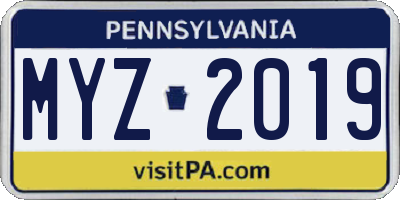 PA license plate MYZ2019
