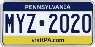 PA license plate MYZ2020
