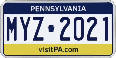 PA license plate MYZ2021