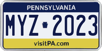 PA license plate MYZ2023