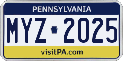 PA license plate MYZ2025