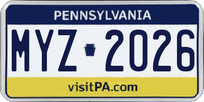 PA license plate MYZ2026