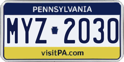 PA license plate MYZ2030