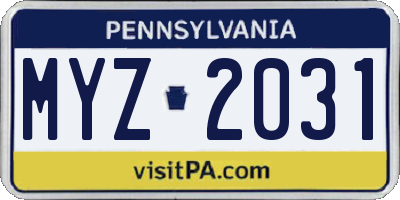 PA license plate MYZ2031