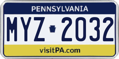 PA license plate MYZ2032