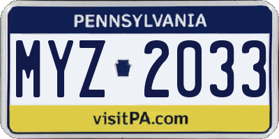 PA license plate MYZ2033