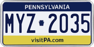 PA license plate MYZ2035