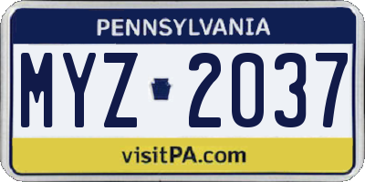 PA license plate MYZ2037