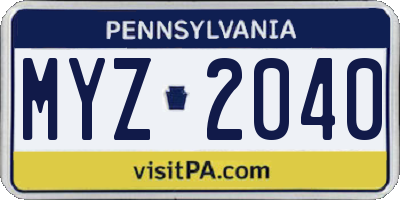 PA license plate MYZ2040