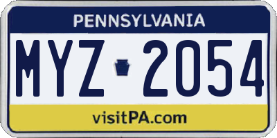 PA license plate MYZ2054