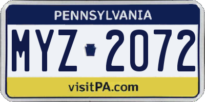 PA license plate MYZ2072