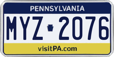 PA license plate MYZ2076