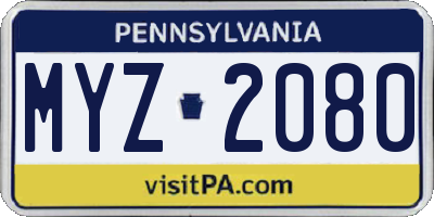 PA license plate MYZ2080
