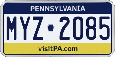 PA license plate MYZ2085