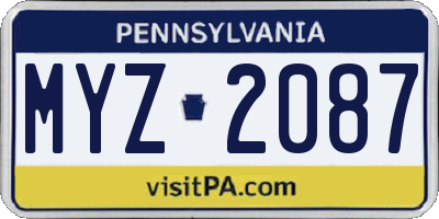 PA license plate MYZ2087