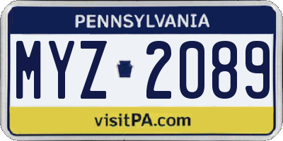 PA license plate MYZ2089