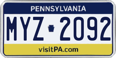 PA license plate MYZ2092