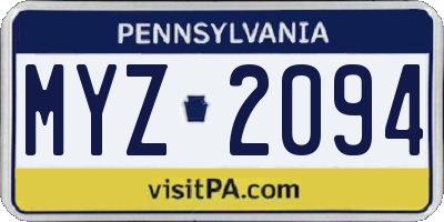 PA license plate MYZ2094