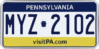 PA license plate MYZ2102