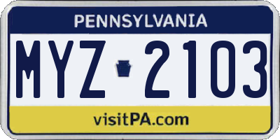 PA license plate MYZ2103