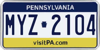 PA license plate MYZ2104