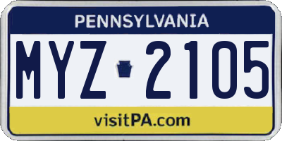 PA license plate MYZ2105