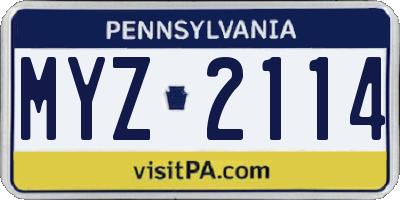 PA license plate MYZ2114