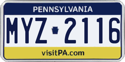 PA license plate MYZ2116