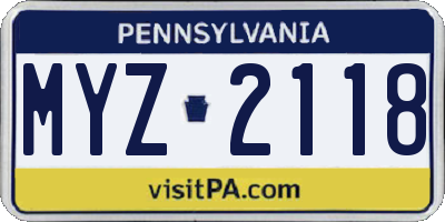 PA license plate MYZ2118