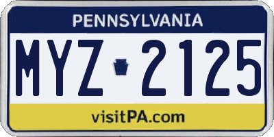 PA license plate MYZ2125