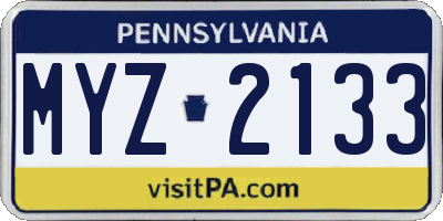 PA license plate MYZ2133