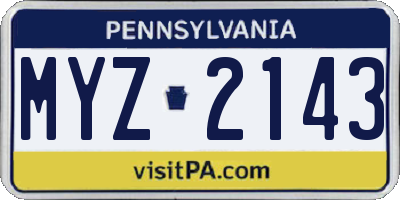 PA license plate MYZ2143