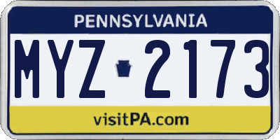 PA license plate MYZ2173
