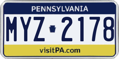 PA license plate MYZ2178
