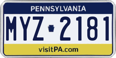 PA license plate MYZ2181