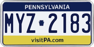 PA license plate MYZ2183